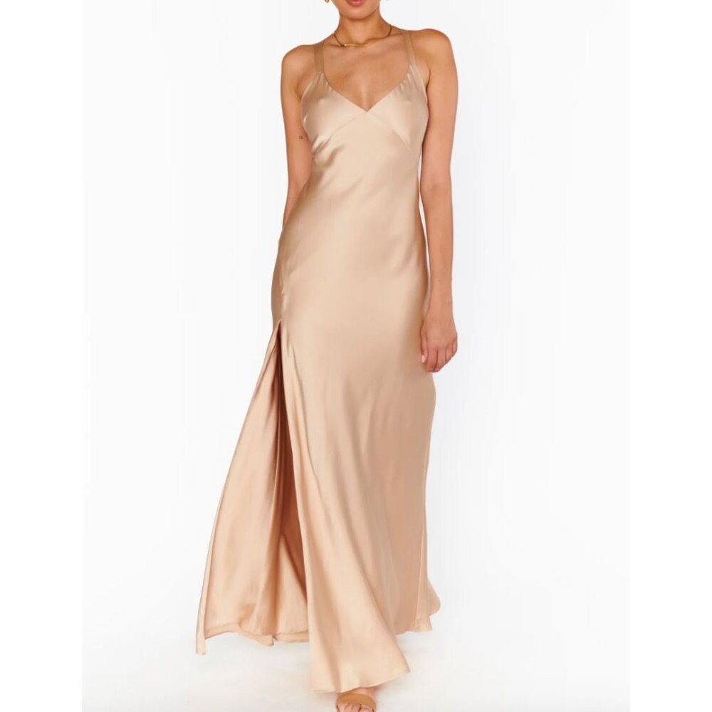 SHOW ME YOUR MUMU anderson maxi dress in champagne luxe satin size XL